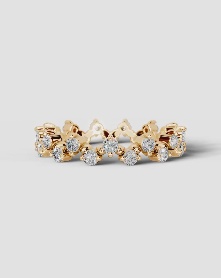 Lab Grown Diamond Round Cut Zig-Zag Crown Eternity Wedding Band Ring