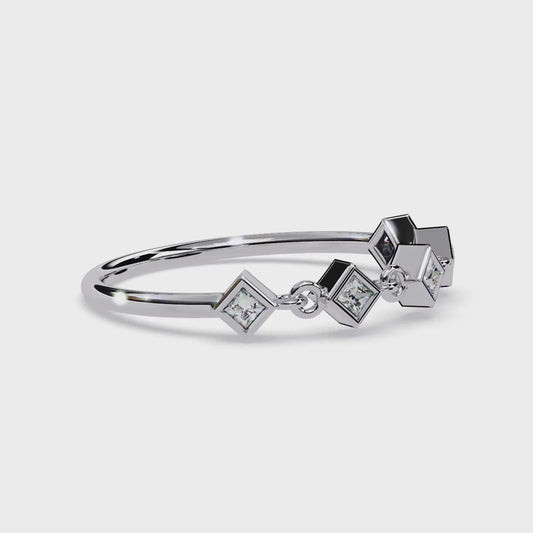 Geometric Princess Cut Diamond Chain Ring | Lab Grown Diamond Stacking Ring | Modern Linked Diamond Ring - Lustraa’s Stackable Ring
