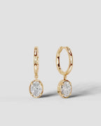 Lab Grown Diamond Oval Cut Bezel Dangle Huggie Hoop Earrings