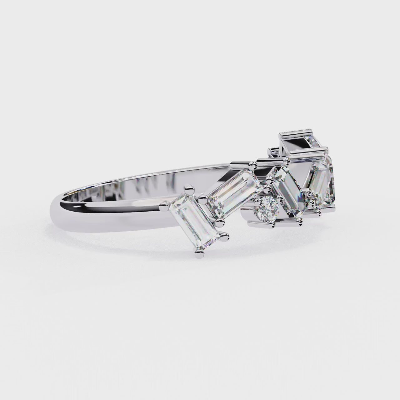 Baguette Cut Multi-Stone Lab Grown Diamond Ring – Half Eternity Engagement Ring with Round Brilliant Accents – Lustraa’s Eternity Ring