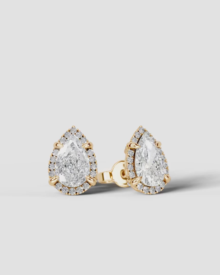Lab Grown Diamond Teardrop Pear Cut Halo Stud Earrings