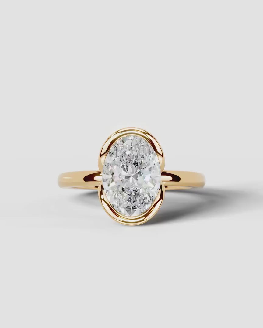 2 Carat Lab Grown Oval Diamond Sculpted Bezel Solitaire Ring