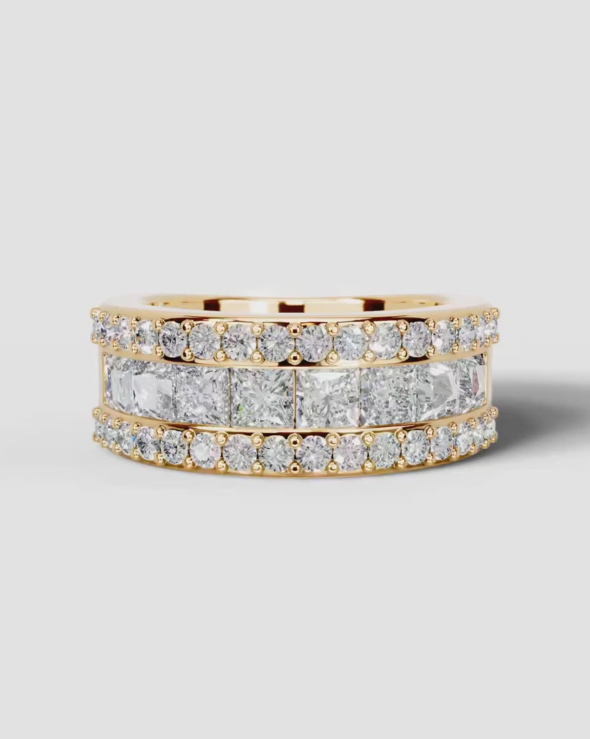 Lab Grown Diamond Princess Cut Triple Row Pavé Wedding Ring