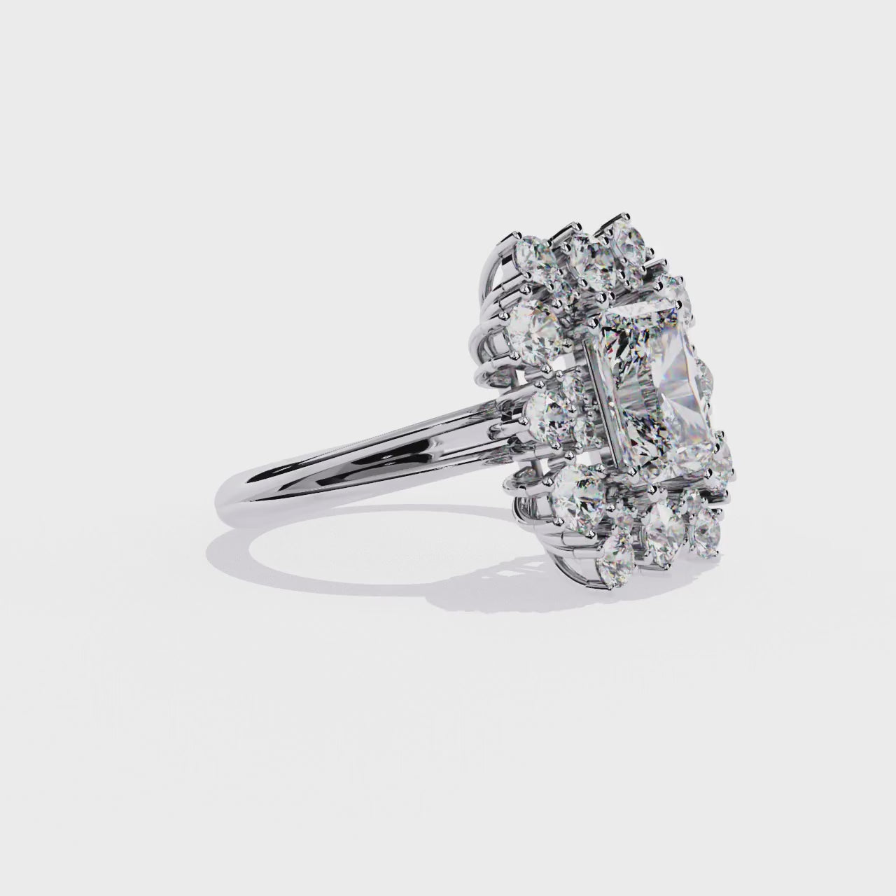 Radiant Cut Halo Diamond Ring – Round Diamond Cluster Statement Ring – Luxury Bridal Engagement Jewelry – Lustraa’s Halo Ring