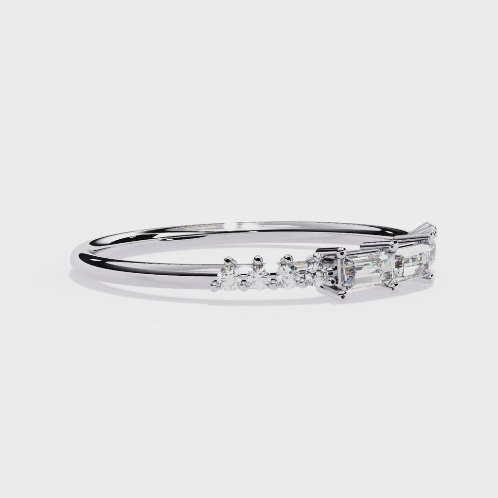 Baguette and Round Diamond Ring – Lab Grown Half Eternity Stackable Pavé Wedding Promise Ring – Lustraa’s Eternity Ring