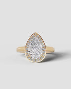 2 Carat Lab Grown Diamond Celestia Pear Cut Bezel Halo Engagement Ring