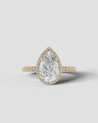 2 Carat Lab Grown Diamond Lyra Pear Cut Pavé Halo Engagement Ring