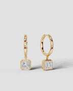 Lab Grown Diamond Asscher Cut Bezel Dangle Huggie Hoop Earrings
