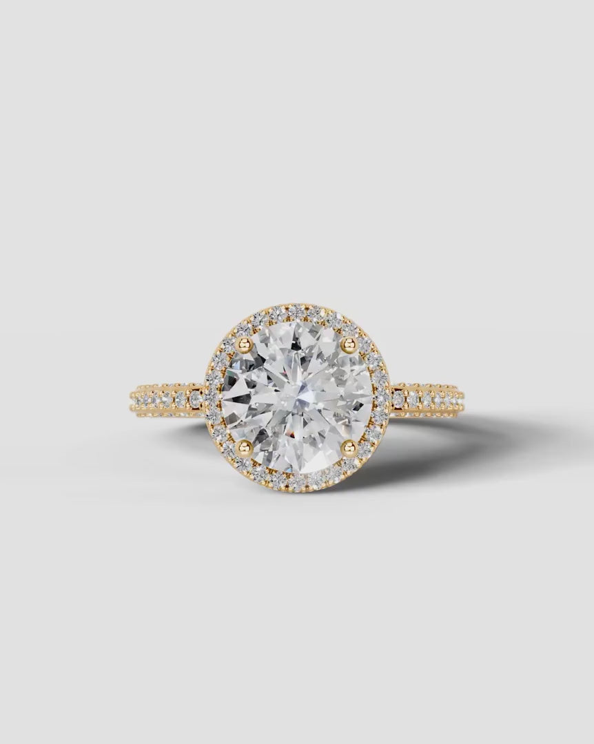 2 Carat Lab Grown Diamond Astraea Round Cut Pavé Halo Engagement Ring