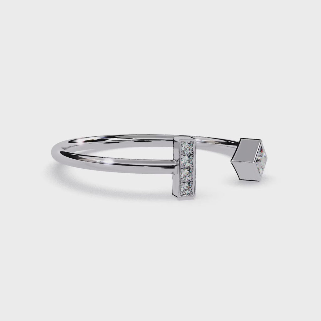 Open Diamond Ring – Lab Grown Princess Cut Pavé Geometric Modern Stackable Gold Ring- Lustraa’s Open Band Ring