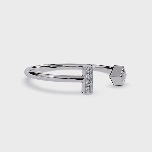 Open Geometric Diamond | Lab Grown Princess Cut & Pavé Diamond Ring | Modern Open Stackable Ring- Lustraa’s Open Band Ring