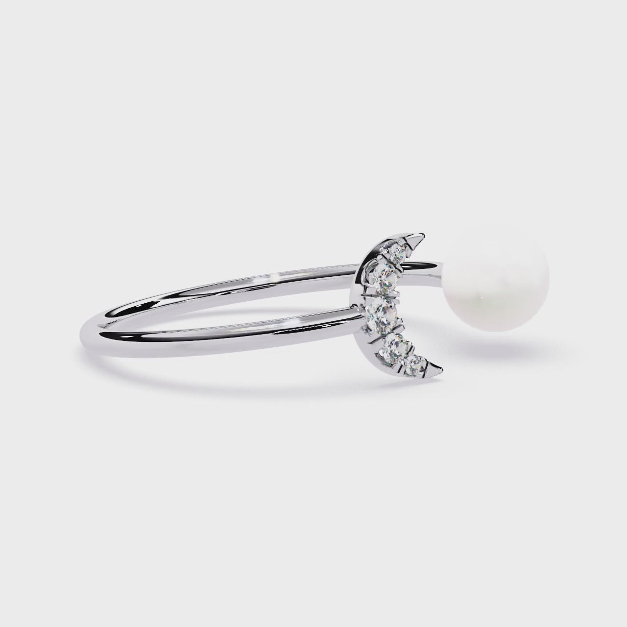 Crescent Moon Diamond Ring – Lab Grown Pearl Celestial Open Dainty Ring - Lustraa’s Celestial Ring