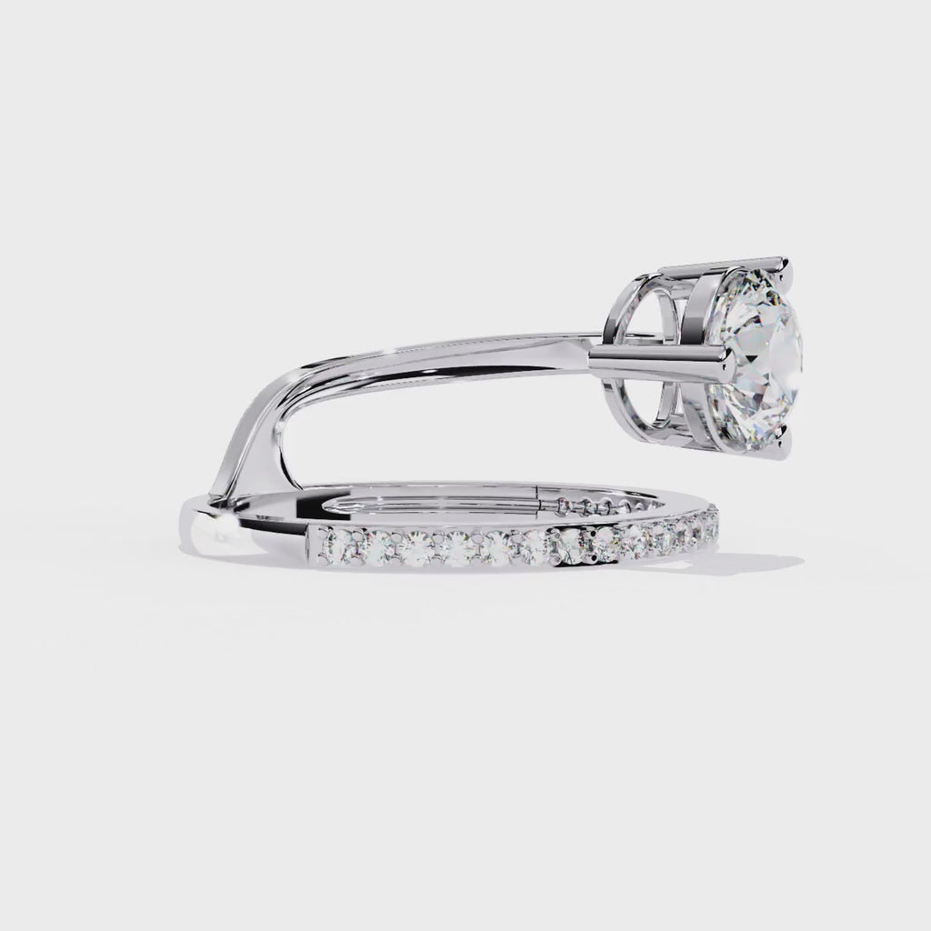 Round Brilliant Lab Grown Diamond Ring – Modern Open Band Engagement Ring with Pave Accents - Minimalist Diamond Ring