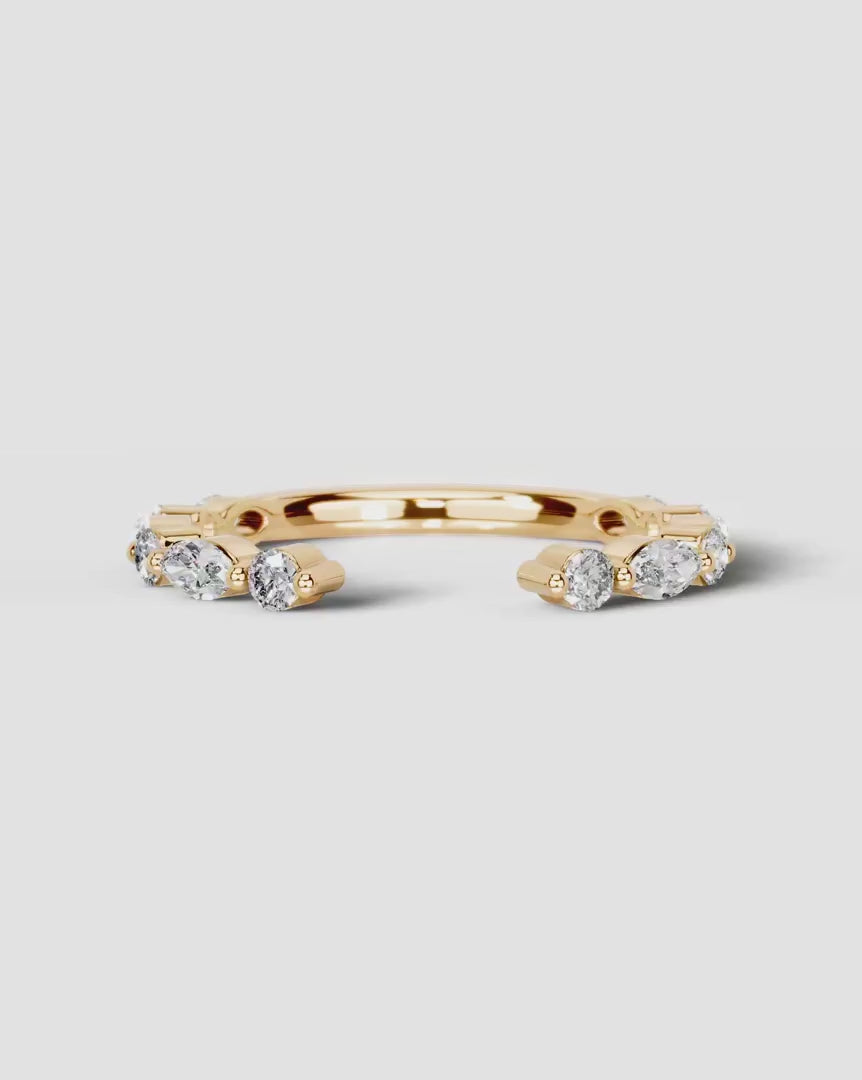 Lab Grown Diamond Marquise and Round Alternating Pavé Wedding Band Ring