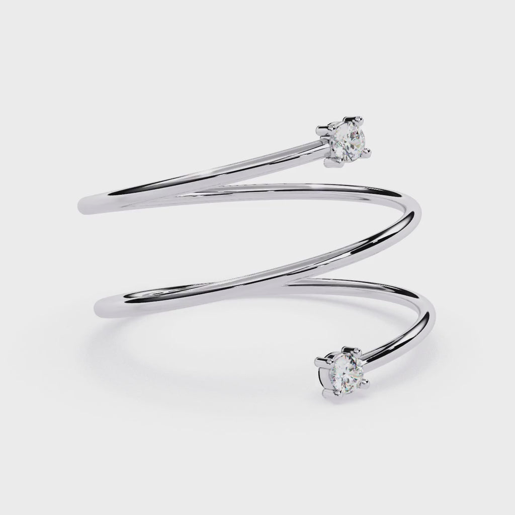 Multi Band Diamond Ring – Double Solitaire Spiral Lab Grown Open Wrap Ring –  Modern Minimalist Stackable Ring – Lustraa’s Open Band Ring