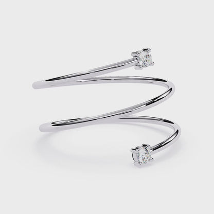 Double Solitaire Spiral Diamond Ring | Lab Grown Diamond Open Wrap Ring | Modern Minimalist Stackable Ring - Lustraa’s Open Band Ring