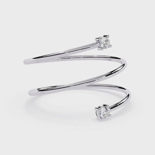 Double Solitaire Spiral Diamond Ring | Lab Grown Diamond Open Wrap Ring | Modern Minimalist Stackable Ring - Lustraa’s Open Band Ring