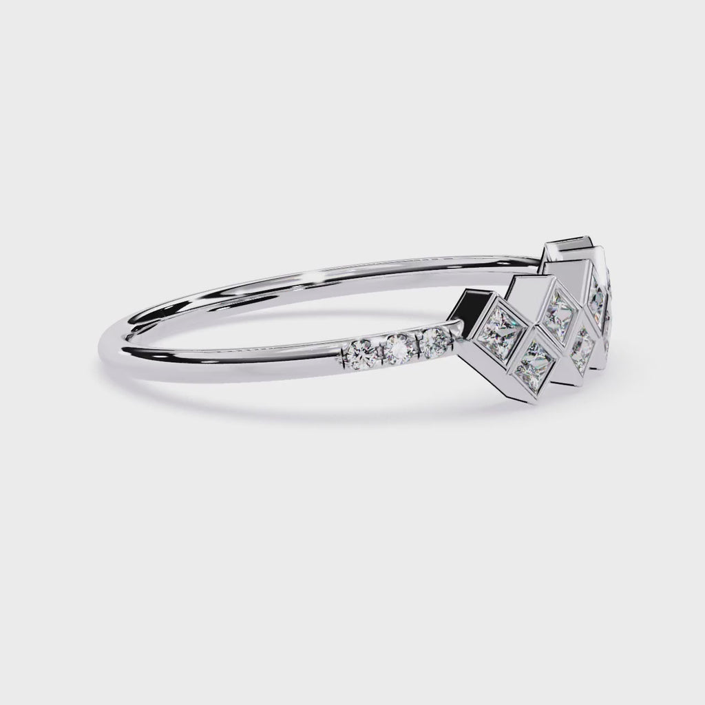 Geometric Diamond Ring – Lab Grown Princess Cut Half Eternity Cluster Modern Statement Ring– Lustraa’s Eternity Ring
