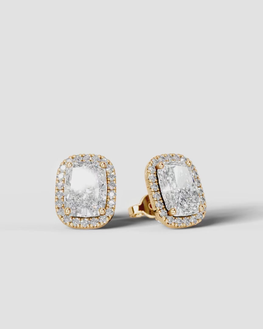 Lab Grown Diamond Velvet Halo Elongated Cushion Cut Stud Earrings