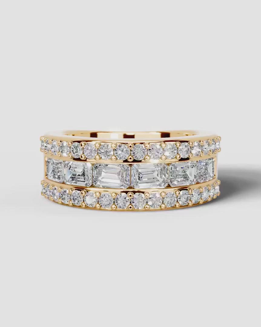 Lab Grown Diamond Emerald Cut Triple Row Pavé Wedding Band Ring