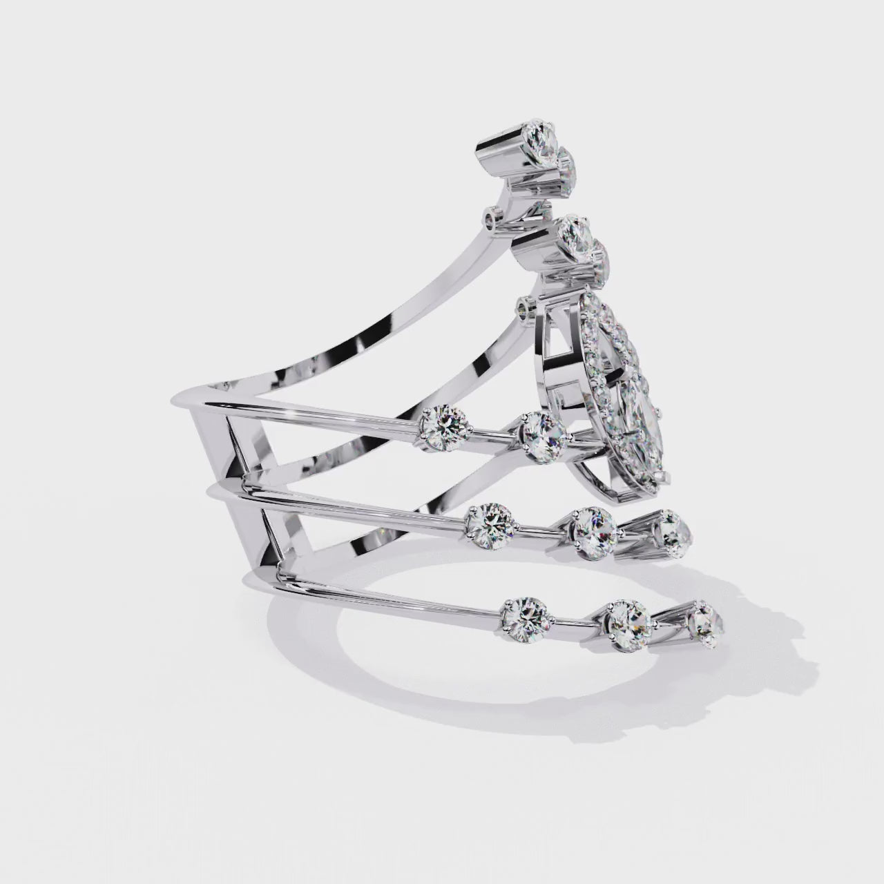 Marquise Lab Grown Diamond Statement Ring – Multi Band Open Ring with Pear Diamond Accents - Modern Cocktail Ring