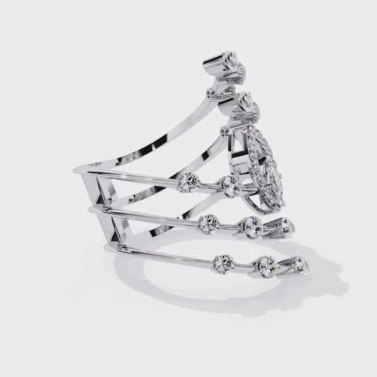 Lab Grown Marquise Diamond Statement Ring – Multi Band Open Design with Pear Accents - Lustraa’s Multiple Band Ring