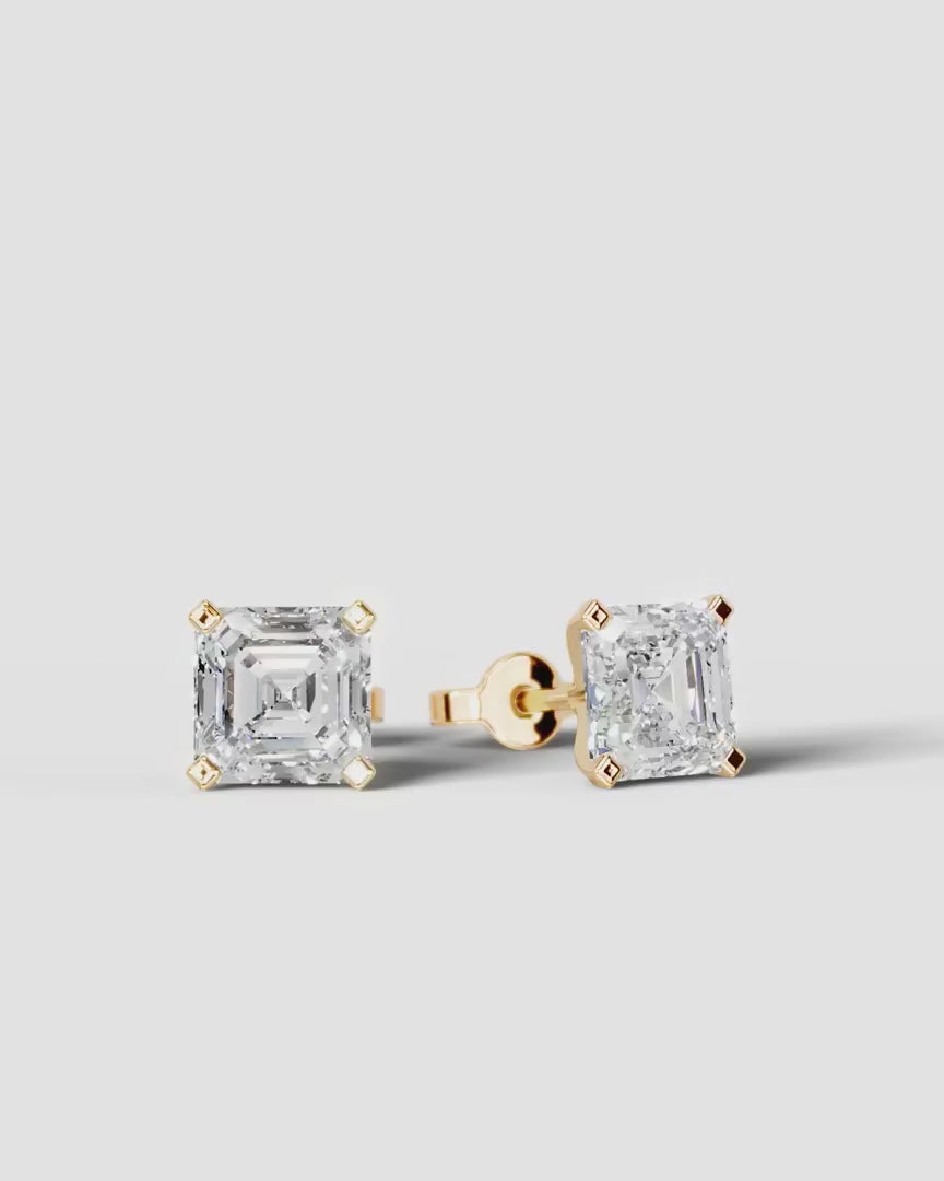 Lab Grown Diamond Art Deco Octagon Asscher Solitaire Stud Earrings