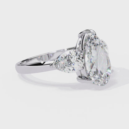 2.07 Carat Pear Shaped Lab Grown Diamond Ring – Elegant Three Stone Engagement Ring with Matching Pear Side Diamonds- Lustraa’s Three Stone Ring