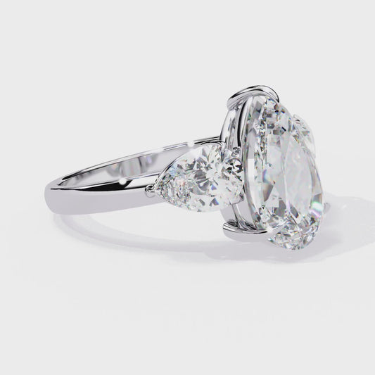 2.07 Carat Pear Shaped Lab Grown Diamond Ring – Elegant Three Stone Engagement Ring with Matching Pear Side Diamonds- Lustraa’s Three Stone Ring