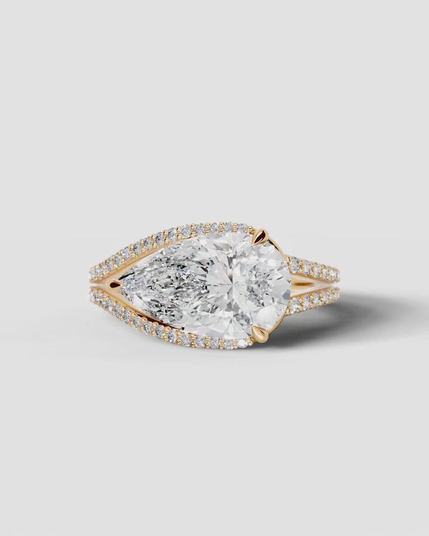 2 Carat Lab Grown Pear Diamond East-West Half Halo Split Shank Ring