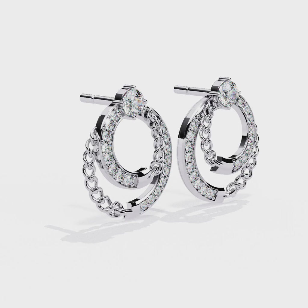 Modern Chain Hoop Lab Grown Diamond Earrings – Sustainable Luxury Round Cut Diamond Circle Studs for Women –Lustraa’s Minimalist Earrings