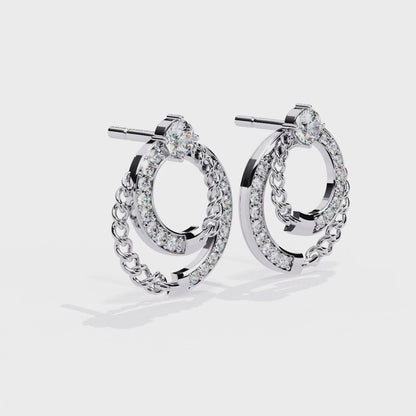 Modern Chain Hoop Lab Grown Diamond Earrings – Sustainable Luxury Round Cut Diamond Circle Studs for Women –Lustraa’s Minimalist Earrings