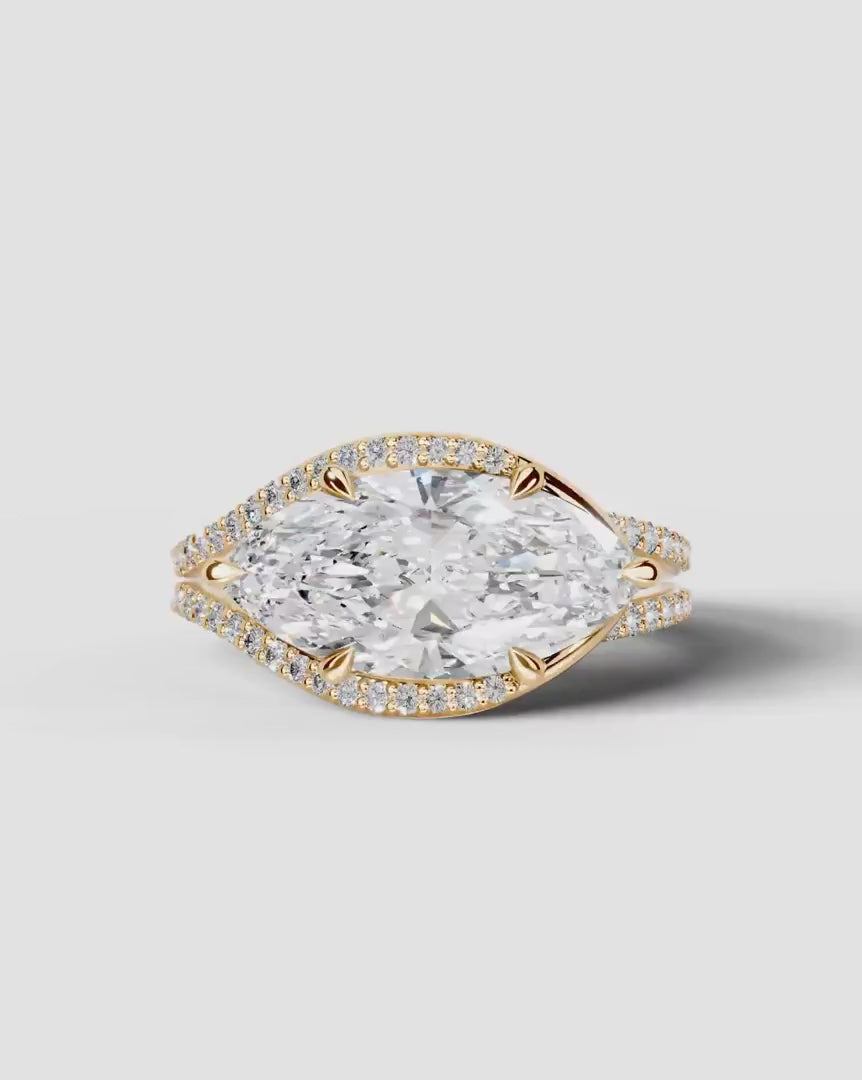 2 Carat Lab Grown Marquise Cut Horizontal Frame Split Shank Ring