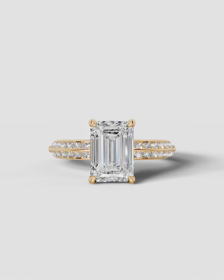 2 Carat Lab Grown Emerald Cut Multi-Row Pavé Diamond Engagement Ring
