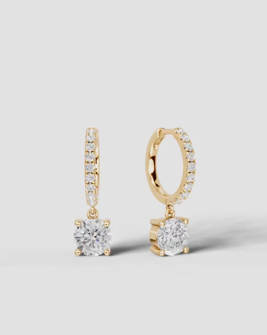 Lab Grown Diamond Round Cut Pavé Dangle Huggie Hoop Earrings