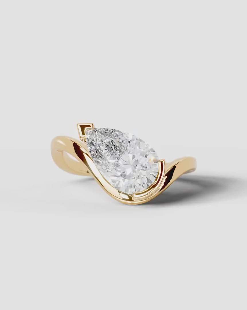 2 Carat Lab Grown Pear Cut Diamond Curved Bypass Ring