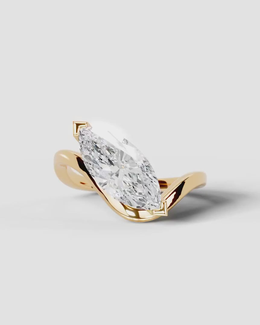 2 Carat Lab Grown Marquise Cut Diamond Curved V-Prong Ring