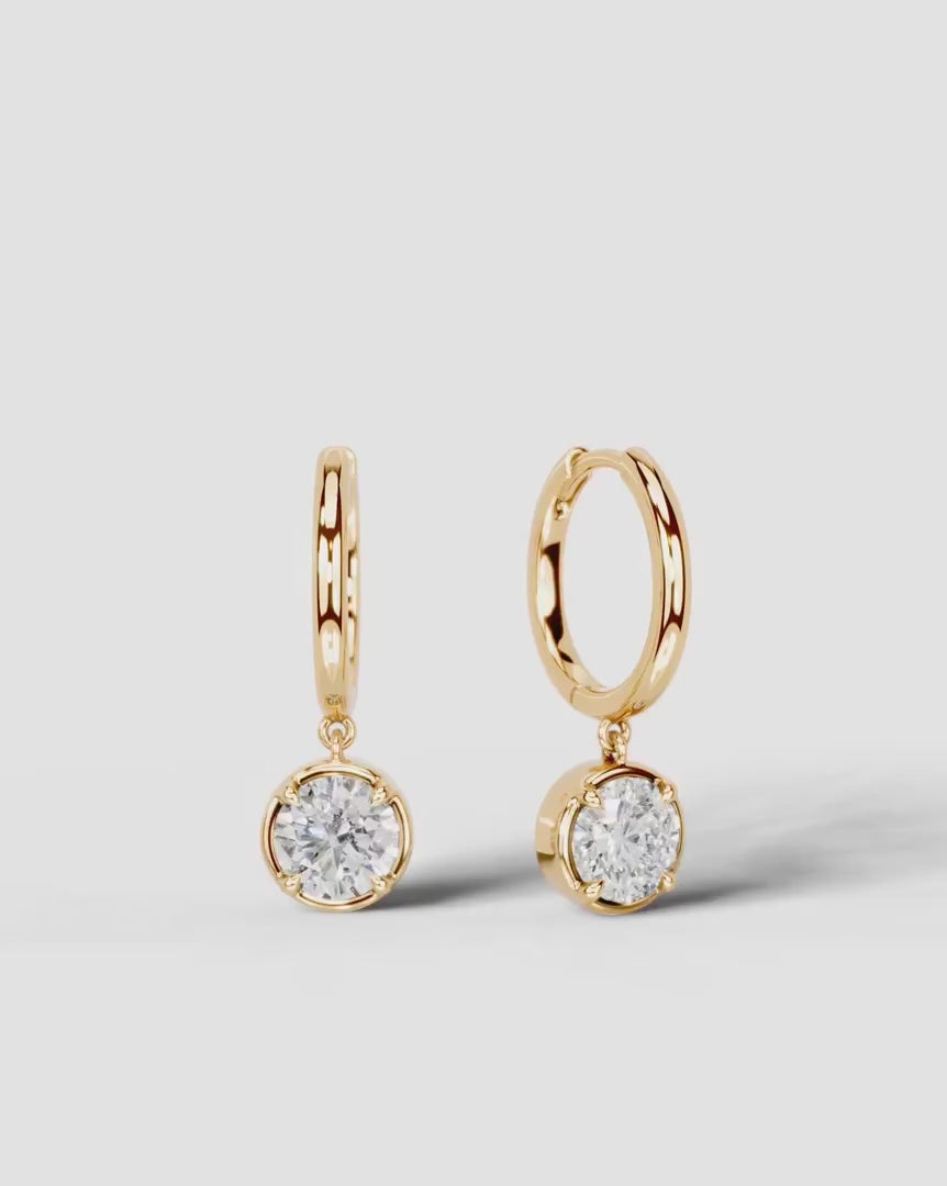 Lab Grown Diamond Round Brilliant Bezel Dangle Huggie Hoop Earrings