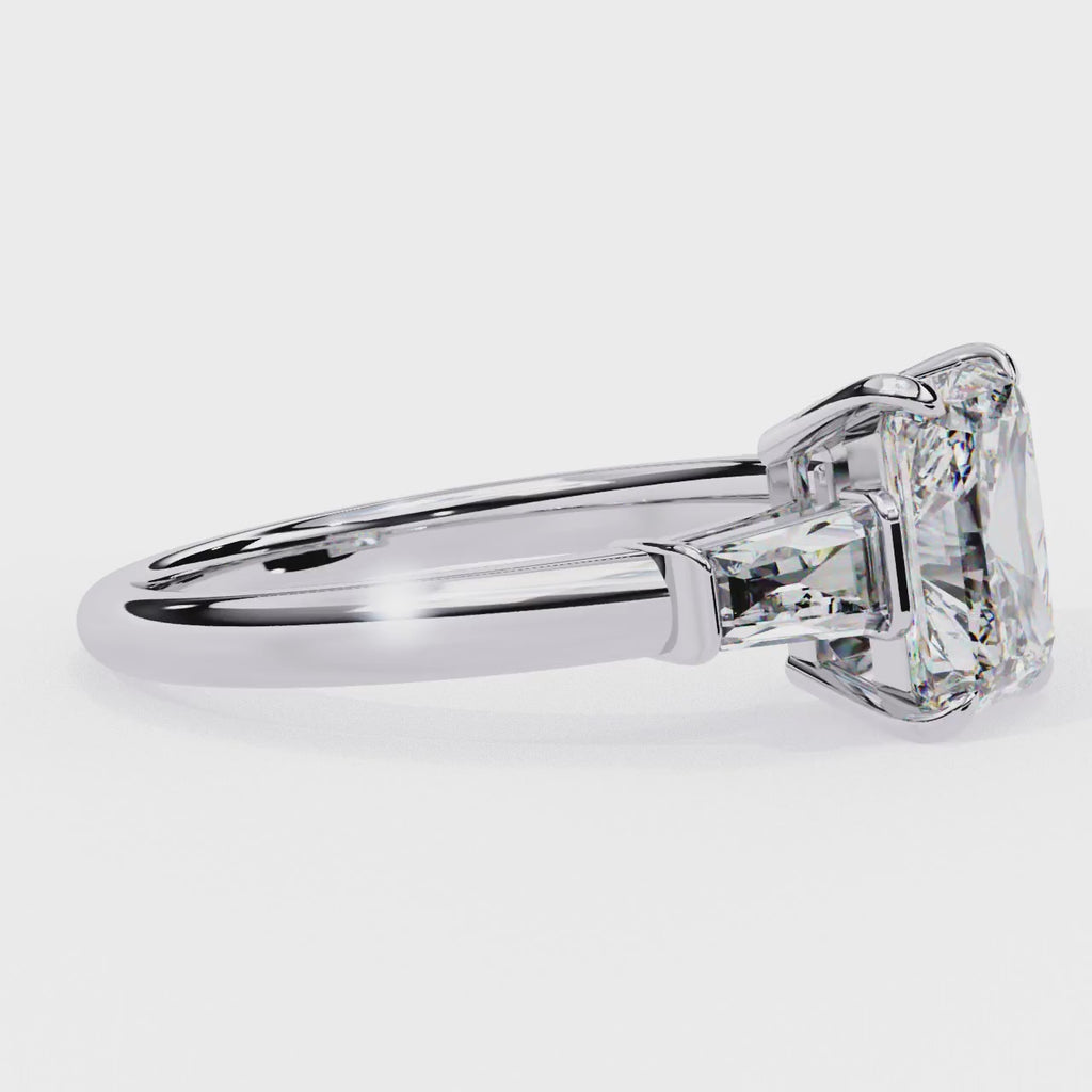 Radiant Cut Lab Grown Diamond Engagement Ring – 2.47 CT Three Stone Bridal Ring with Baguette Side Diamonds -Lustraa’s Three Stone Ring