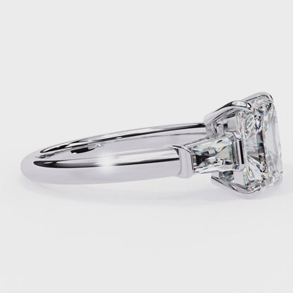 2.47 Carat Radiant Cut Lab Grown Diamond Engagement Ring – Elegant Three Stone Ring with Baguette Side Diamonds Lustraa’s- Lustraa’s Three Stone Ring