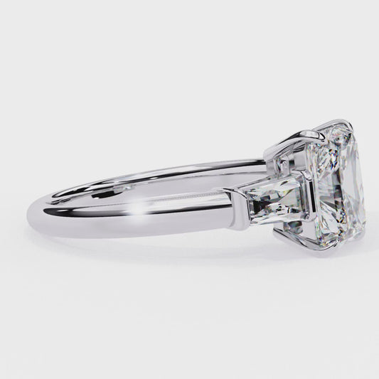 2.47 Carat Radiant Cut Lab Grown Diamond Engagement Ring – Elegant Three Stone Ring with Baguette Side Diamonds Lustraa’s- Lustraa’s Three Stone Ring