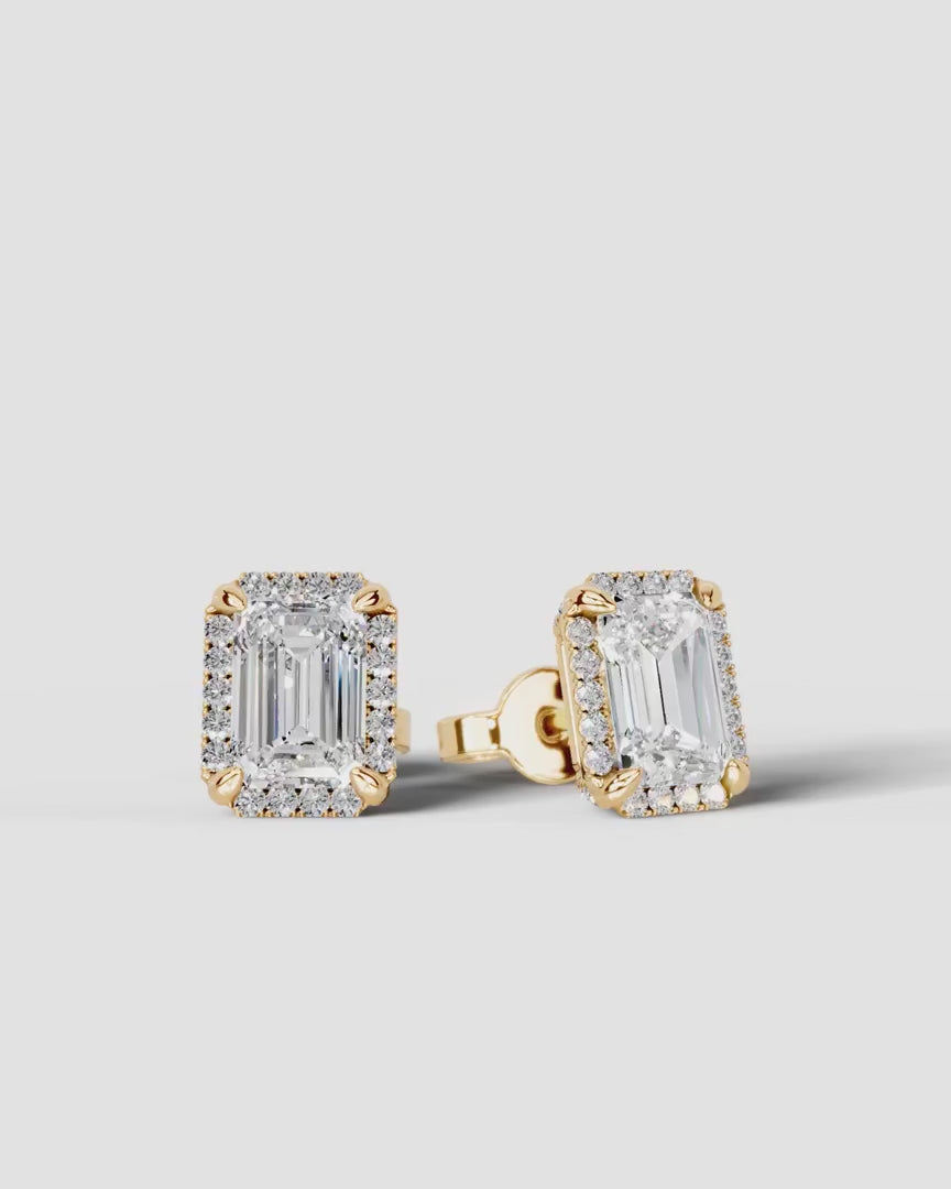Lab Grown Diamond Classic Emerald Cut Halo Stud Earrings