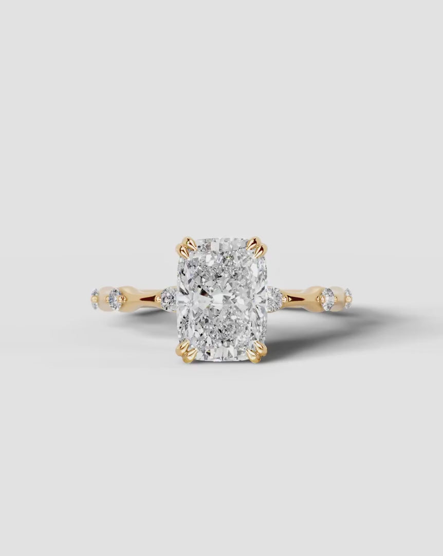 2 Carat Lab Grown Diamond Callista Elongated Cushion Cut Sidestone Engagement Ring