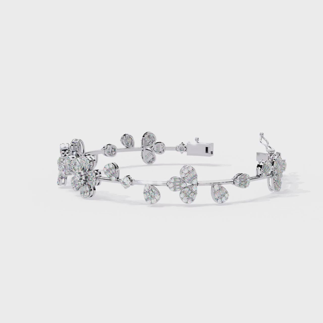 Designer Flower Motif Bangle Bracelet – Lab Grown Diamond Floral Bracelet – Lustraa’s Floral Bracelet