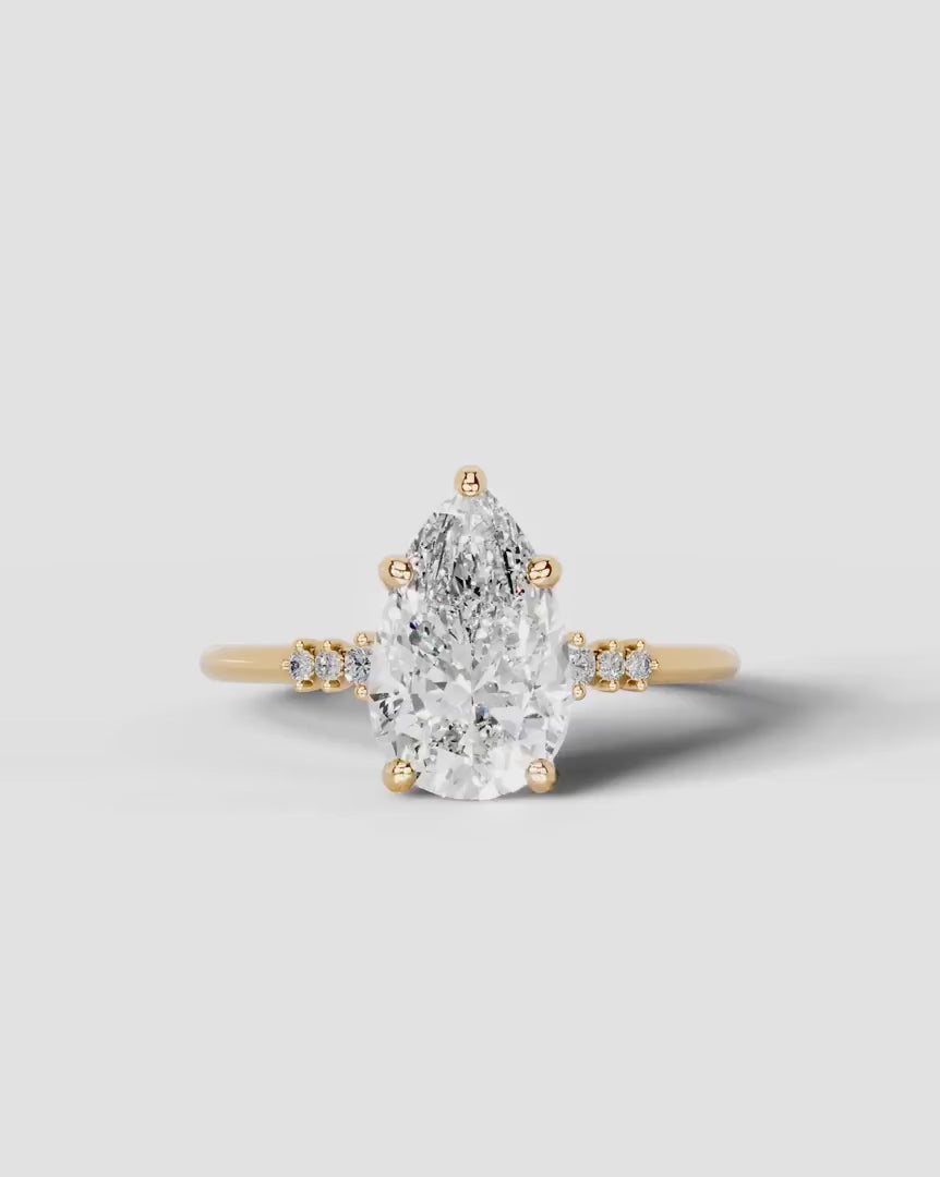 2 Carat Lab Grown Diamond Lyra Pear Cut Sidestone Engagement Ring