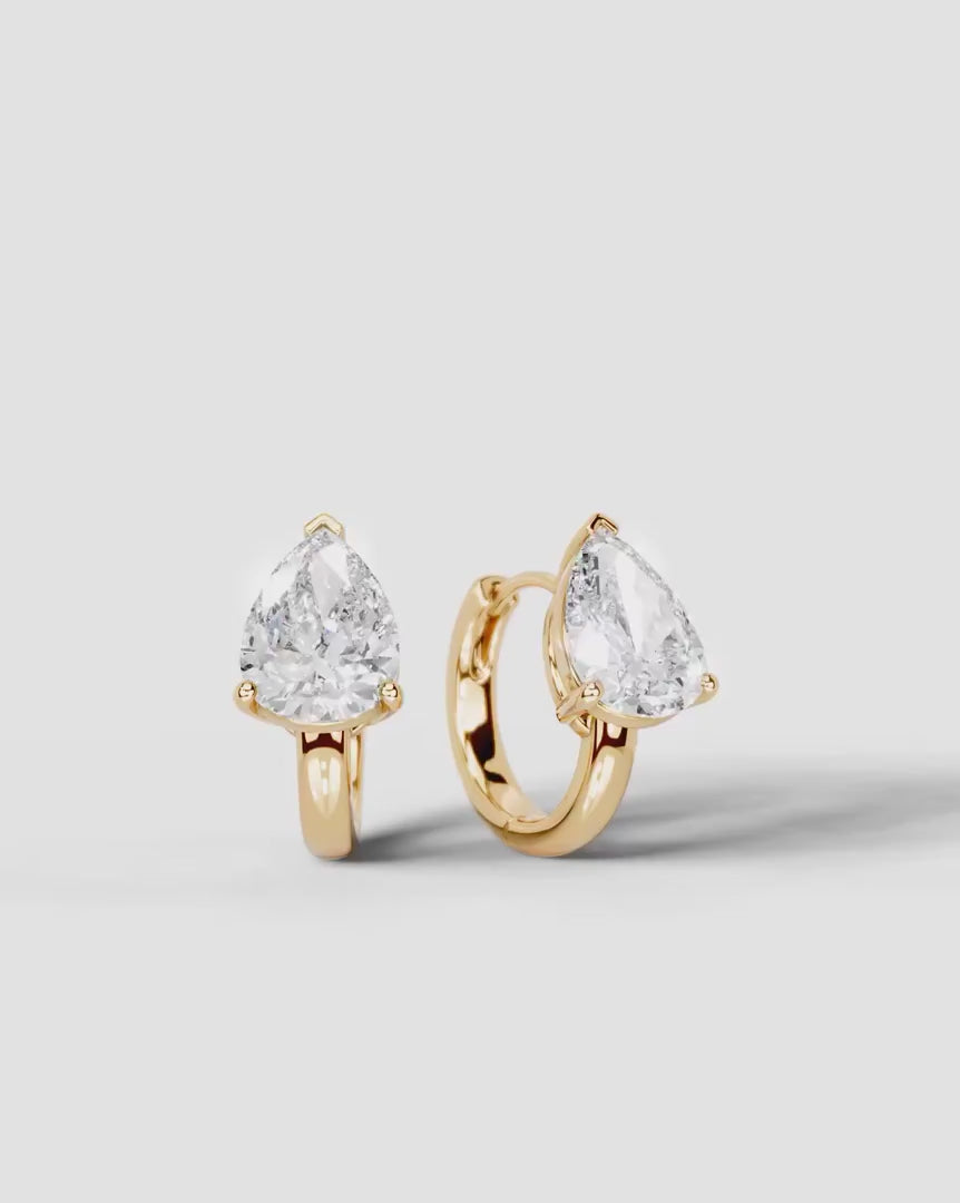 Lab Grown Diamond Teardrop Pear Solitaire Huggie Hoop Earrings