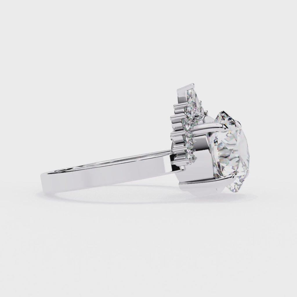 Round Cut Halo Engagement Ring – 3.31 Ct Lab Grown Diamond with Pear & Round Accents – Classic Diamond Halo Ring– Lustraa’s Halo Ring
