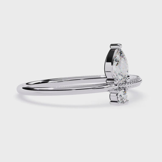 Pear Cut and Round Diamond Solitaire Ring | Lab Grown Diamond Solitaire Ring | Modern Minimalist Stackable Solitaire Ring - Lustraa’s Solitaire Ring