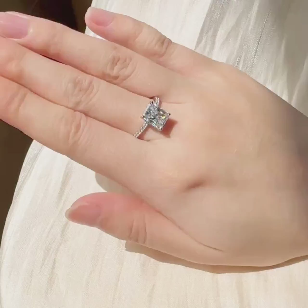 Radiant Cut Lab Grown Diamond Solitaire Engagement Ring with Round Side Diamonds – Elegant Bridal Ring – Lustraa’s Solitaire Ring
