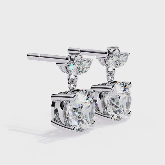 1.84 Carat Lab Grown Diamond Drop Earrings – Round & Marquise Cut – Floral Design – Lustraa’s Floral Earrings